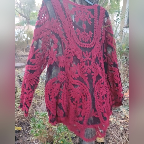 GORGEOUS SOFT EMBROIDERED MESH PLUS SIZE ELEGANT BLOUSE TOP SHIRT 1X - Picture 3 of 14